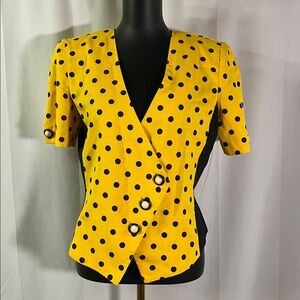Vintage Halmode Petites Yellow & Black Polka Short Sleeve Suit Jacket